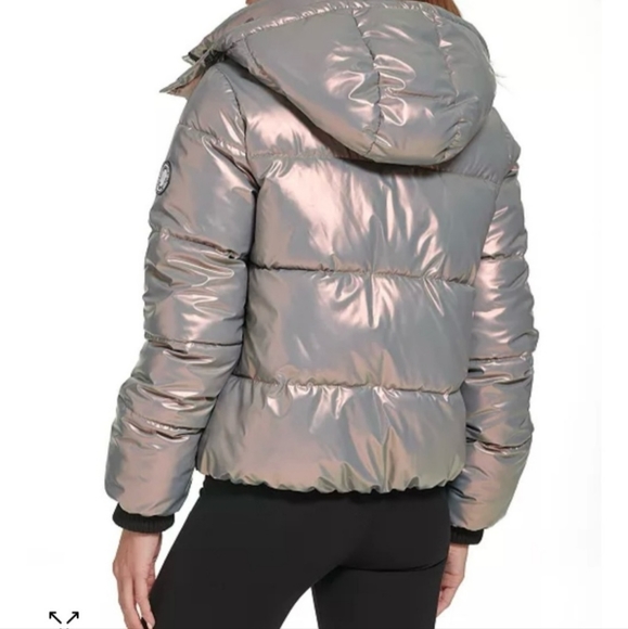 DKNY SPORT women’s removable hood metallic/irridescent puffer jacket - Small - Picture 2 of 9
